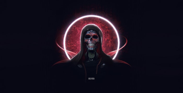 Skull in a hood with a red halo