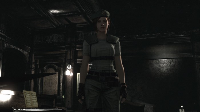 Jill Valentine from Resident Evil in a dark room