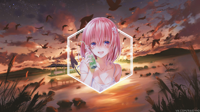 4K anime girl from To Love-ru holding a drink