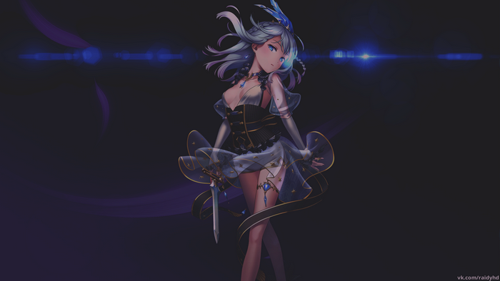 Anime girl with knife and blue eyes