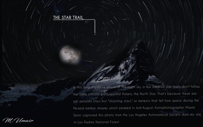 Star Trails Over Mountains with Moon