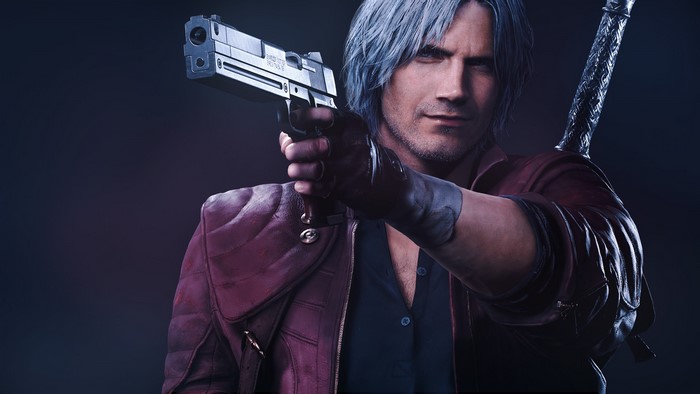 Dante from Devil May Cry holding a pistol