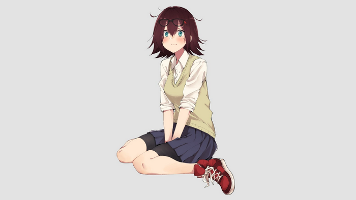 Anime girl with glasses sitting