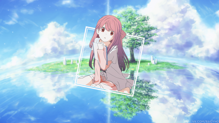 Anime girl with pink hair in a frame