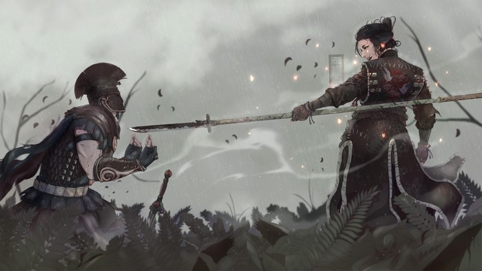 Centurion and Samurai from For Honor in battle