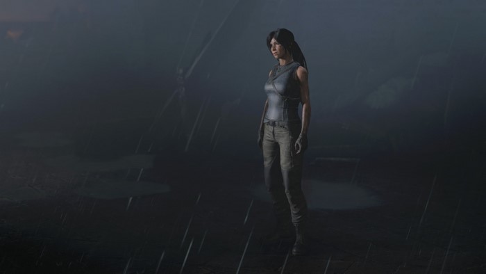 Lara Croft from Shadow of the Tomb Raider in the rain