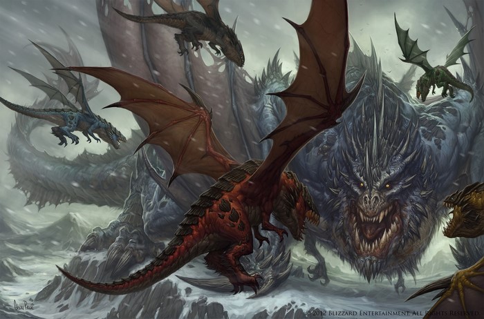 World of Warcraft Dragons in a Snowy Landscape