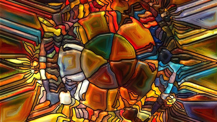 Abstract stained glass pattern with colorful geometric shapes