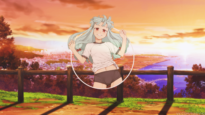 Anime girl in sportswear on a scenic overlook