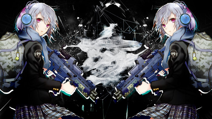 Anime girl with headphones and rifles