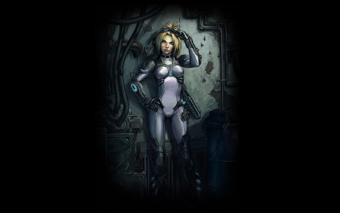 Nova from StarCraft in a sci-fi suit