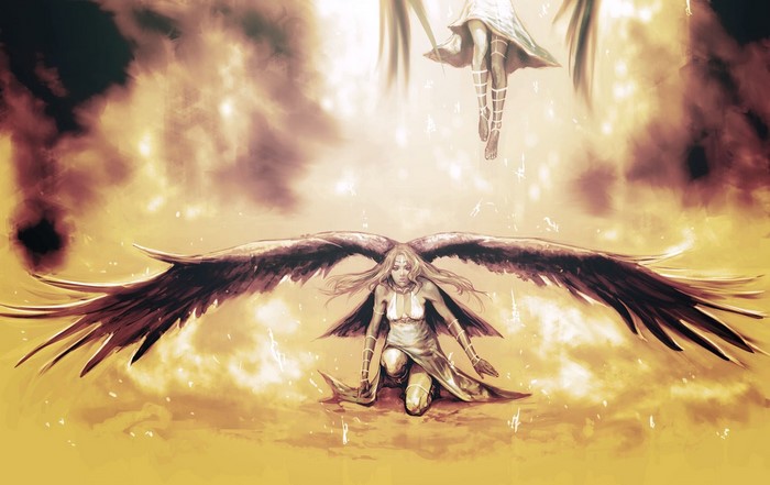 Fantasy art of two winged women