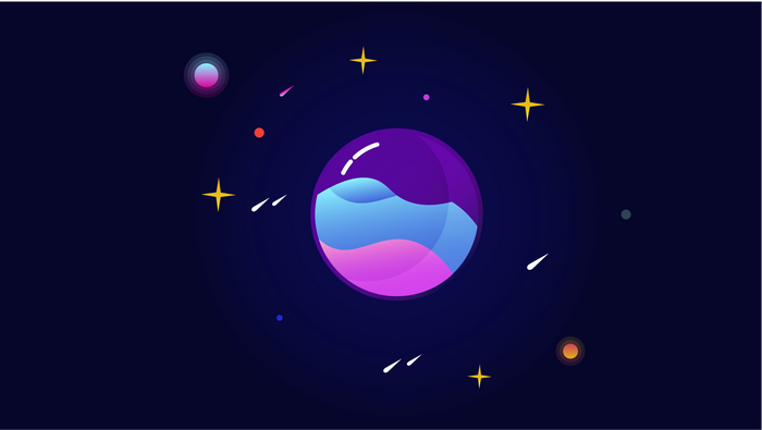 Abstract planet with colorful liquid and stars in space