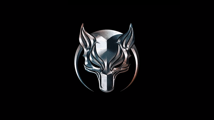 Wolf emblem with metallic finish on black background