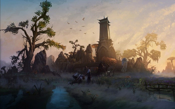 The Elder Scrolls Online landscape with a tower