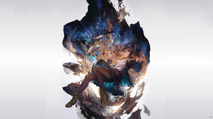 Anime girl floating in cosmic debris