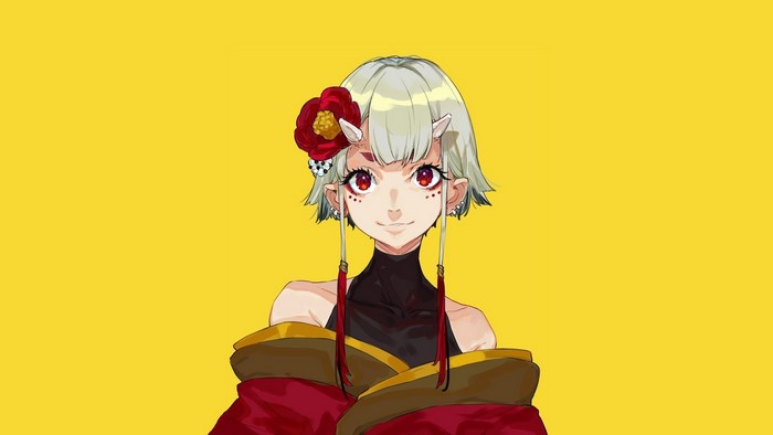 Anime girl with horns and red flower