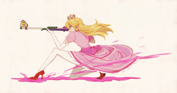 Princess Peach with a sniper rifle
