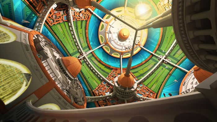 Futuristic city interior with circular architecture