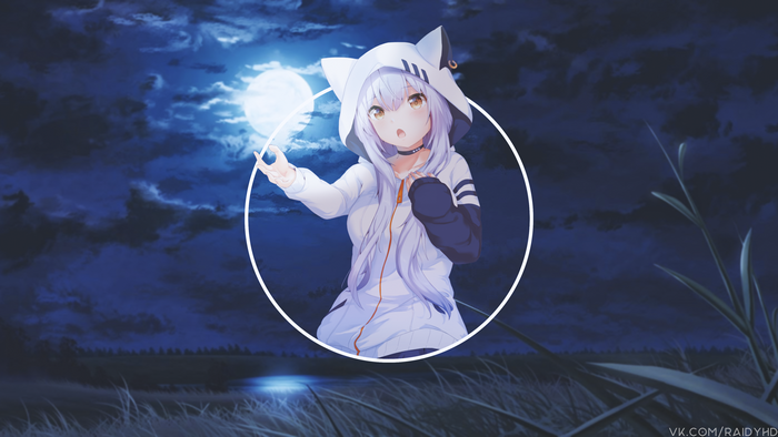 Anime girl with cat ears under the moon