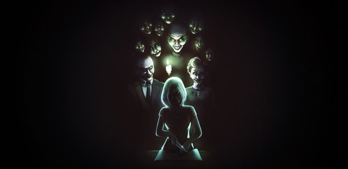 Spooky artwork with ghosts and a candle