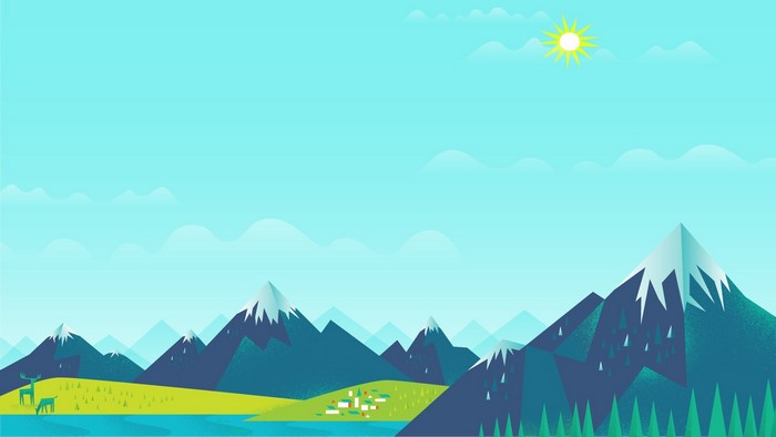 Minimalist mountain landscape with deer and village