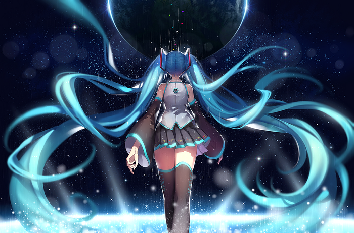 Hatsune Miku in Space with Planet