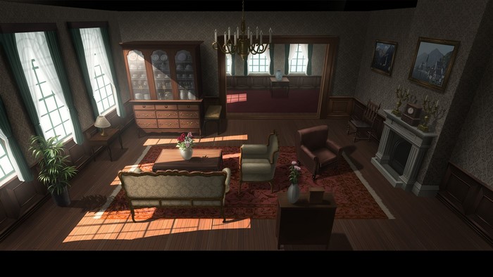 Anime room interior with furniture and artwork