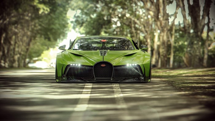 Bugatti Divo Green Sports Car on Road