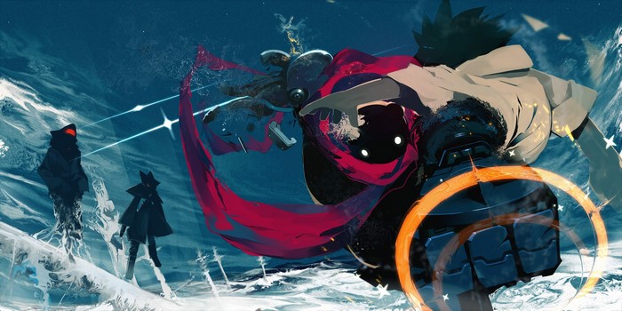 Fantasy art of characters in a snowy landscape
