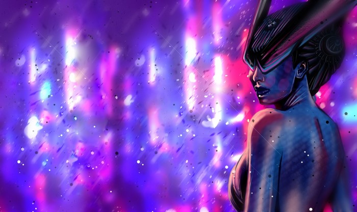 Cyberpunk woman with futuristic helmet by Bartek Wasacz