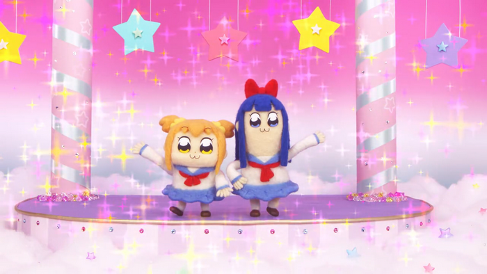 Pop Team Epic characters on a stage with stars
