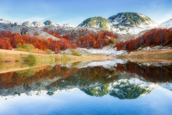 Autumn mountains reflected in a lake