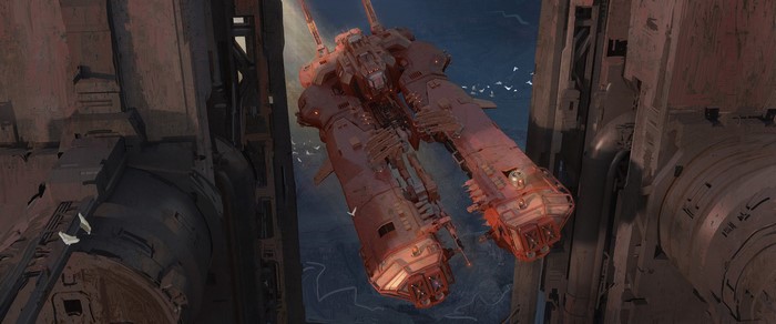 Futuristic spaceship artwork by Mark Zhang