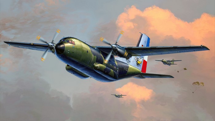 German military transport aircraft dropping supplies