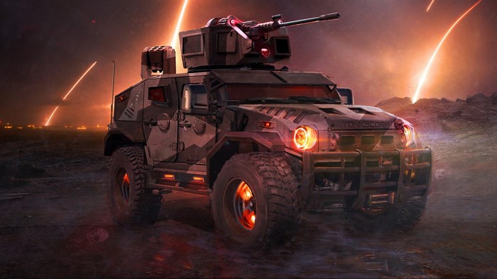 Armored military vehicle with mounted gun