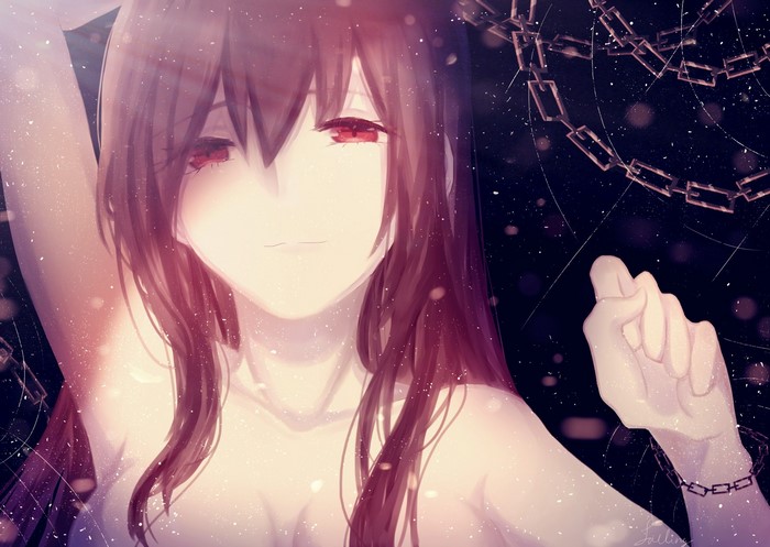 Anime girl with red eyes and chains