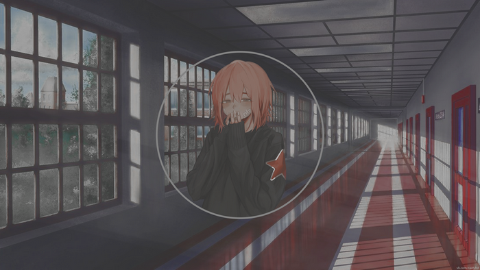 Anime girl in a school hallway