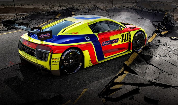 Audi R8 GT3 race car with "Pierre Kaffer" livery