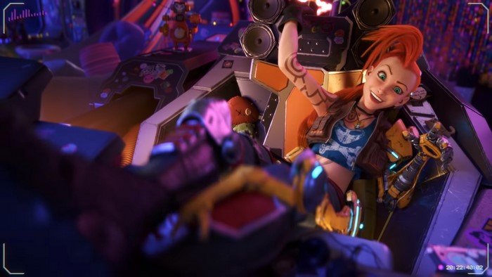 Jinx from League of Legends in a vehicle