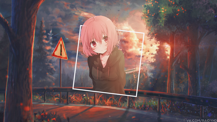 Anime girl with pink hair in a forest setting