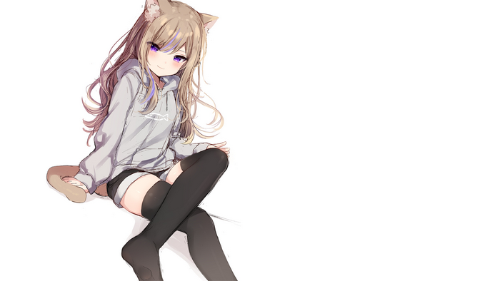 Anime girl with cat ears and tail sitting