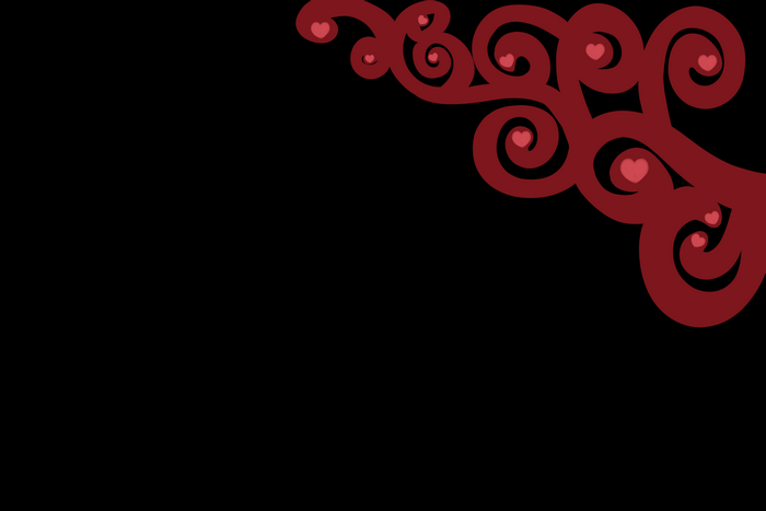 Red swirls with hearts on black background