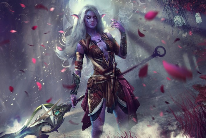 Elf warrior with staff from World of Warcraft