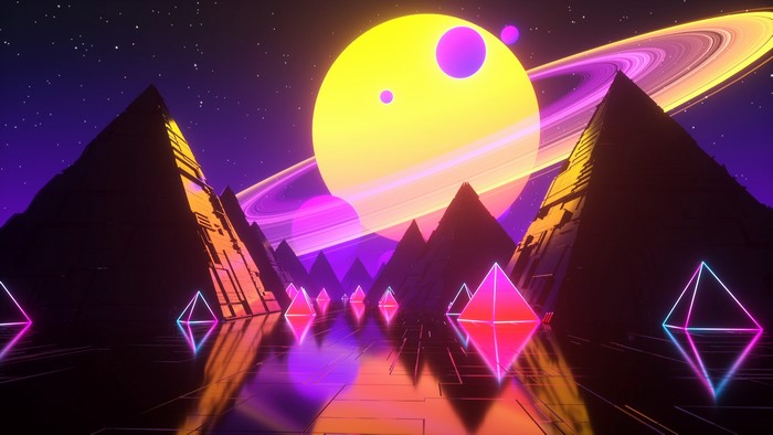 4K Abstract Digital Art Planet Synthwave