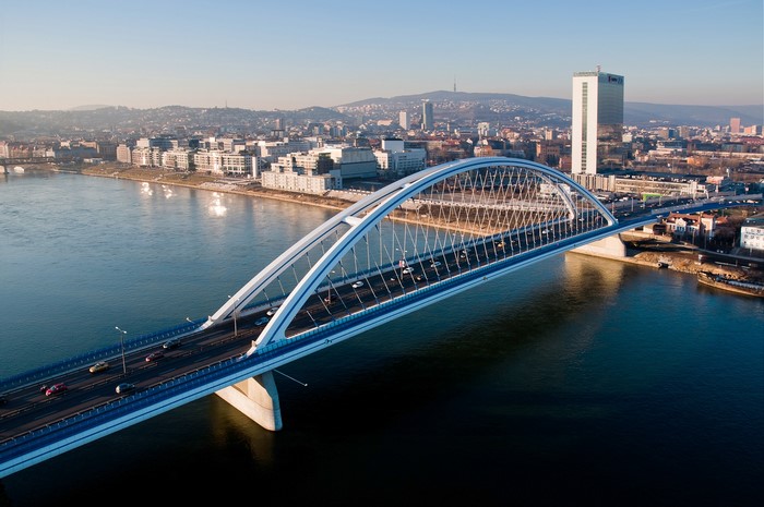 UFO Bridge over Danube River in Bratislava, Slovakia