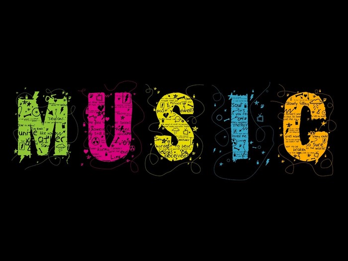 Colorful typography spelling MUSIC