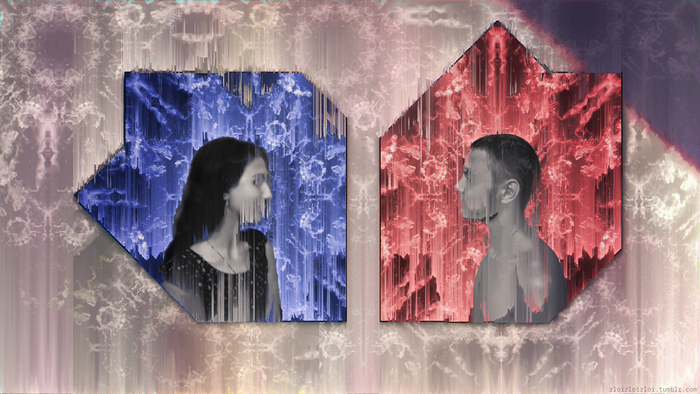Glitch art with a woman and a man