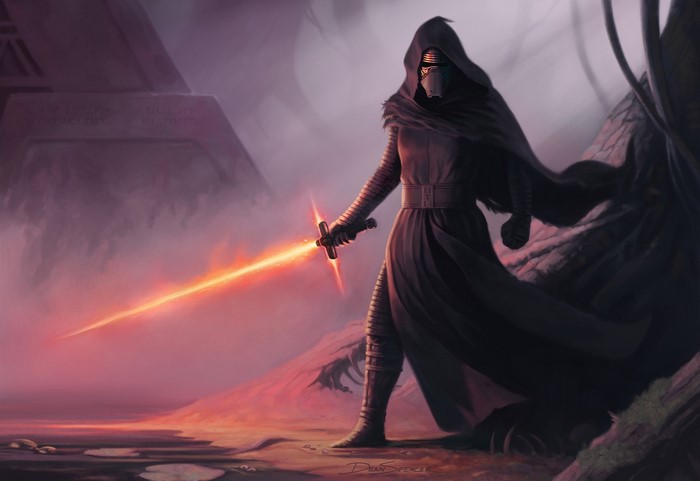 Kylo Ren with a lightsaber in Star Wars artwork