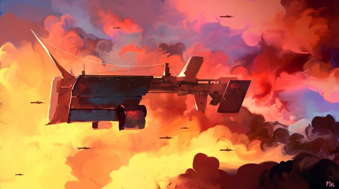 Dominik Mayer artwork of futuristic vehicle in orange sky